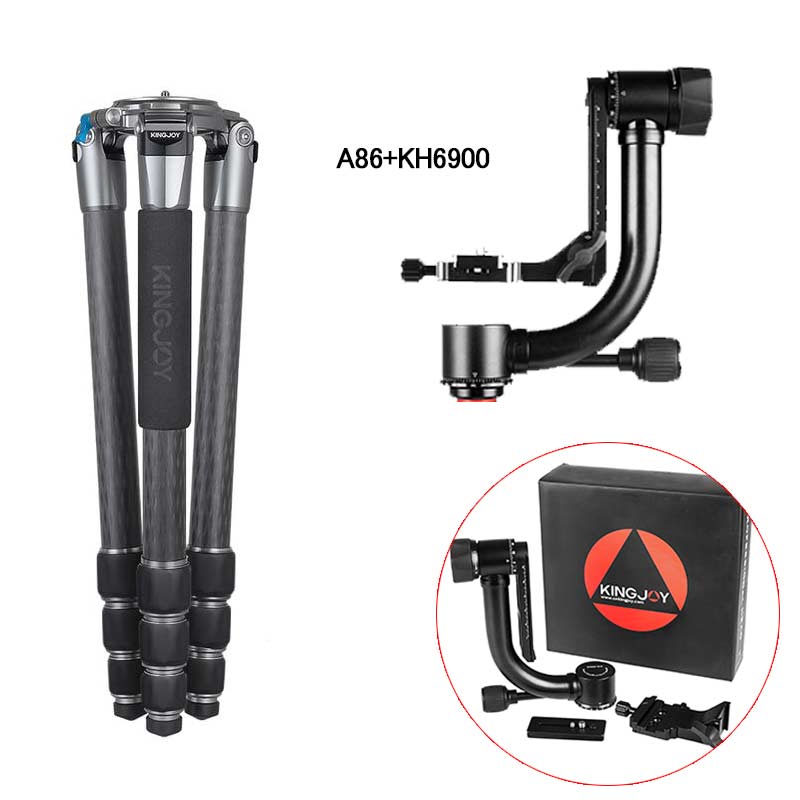 Kingjoy A86 carbon fiber tripod-4 section, 61in, 5lbs, with bigger head base, for heavy long lens and wide-angle lens camera