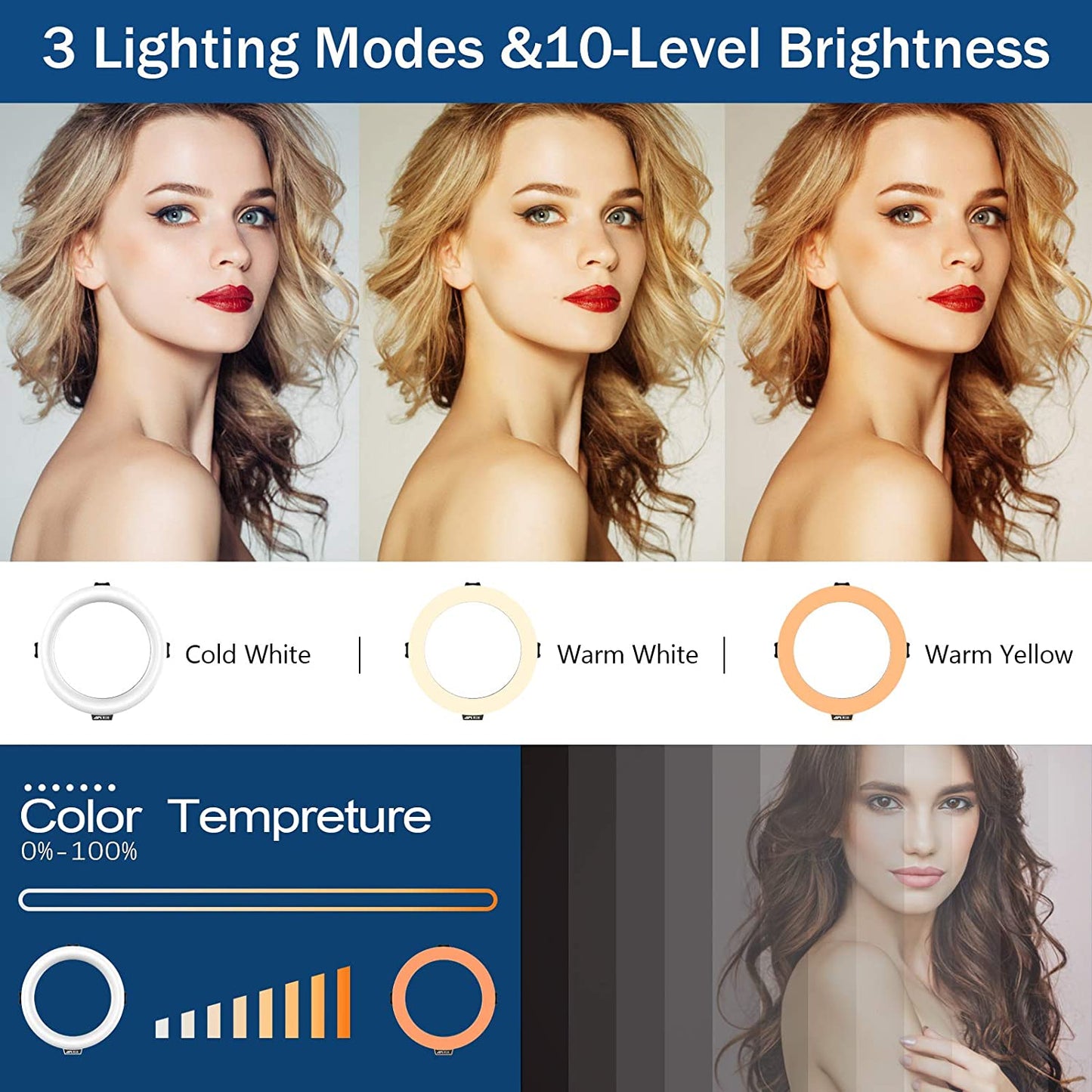3 lighting modes & 10-level brightness
