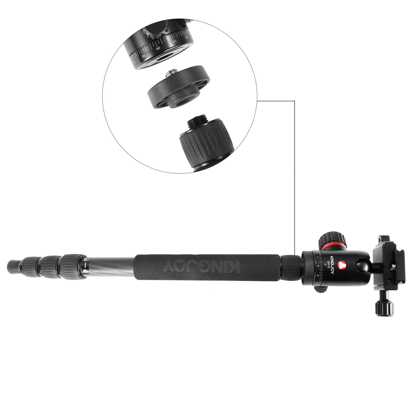 Kingjoy K1208 compact light traveling carbon fiber tripod with QH10 ball head-4 section, 60in, 3lbs, legs reverse fold