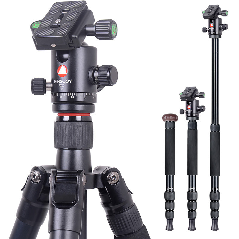 Kingjoy K2008 compact light traveling aluminum tripod with Q20 ball head-5 section, 53in, 2.7lbs, legs reverse fold