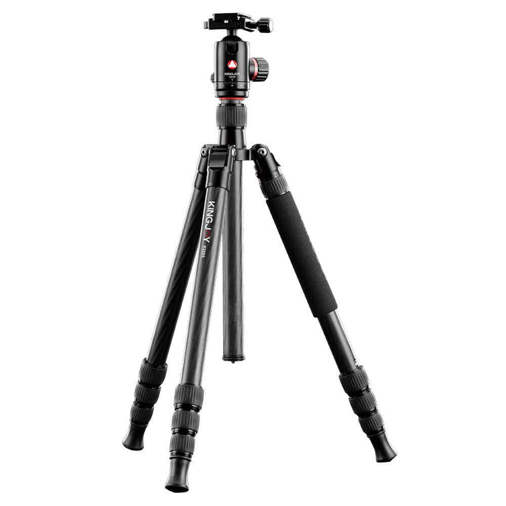 Kingjoy K2208 compact light traveling carbon fiber tripod with QH20 ball head-4 section, 65in, 3.9lbs, legs reverse fold