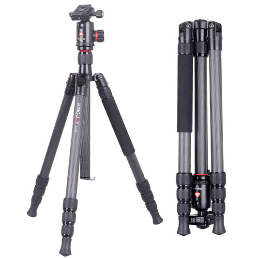 Kingjoy K2208 compact light traveling carbon fiber tripod with QH20 ball head-4 section, 65in, 3.9lbs, legs reverse fold